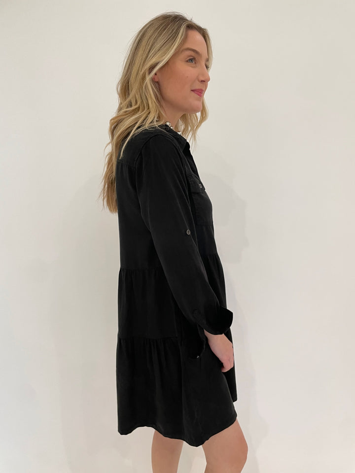 BK Bree Mini Tiered Dress in Black available at Barbara Katz