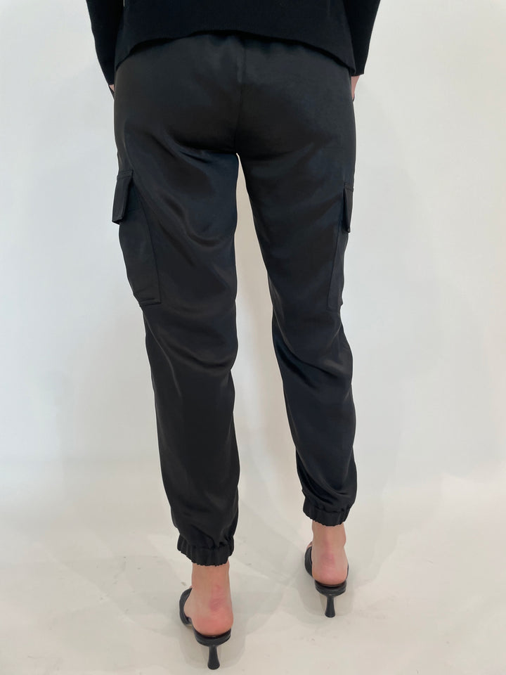 J Society Juno Satin Cargo Pants in Black available at Barbara Katz