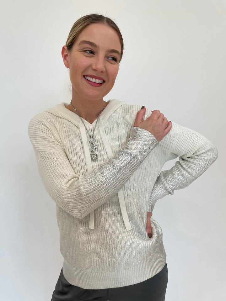 J Society Metallic Ombre Shaker Hoodie in Vanilla with Elizabeth Cole Jewelry Cerelia Necklace in Silver available at Barbara Katz