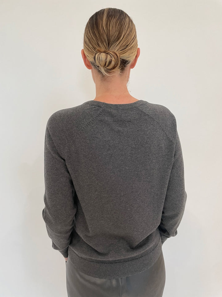 J Society Jette Satin Pocket Sweatshirt in Gunmetal available at Barbara Katz