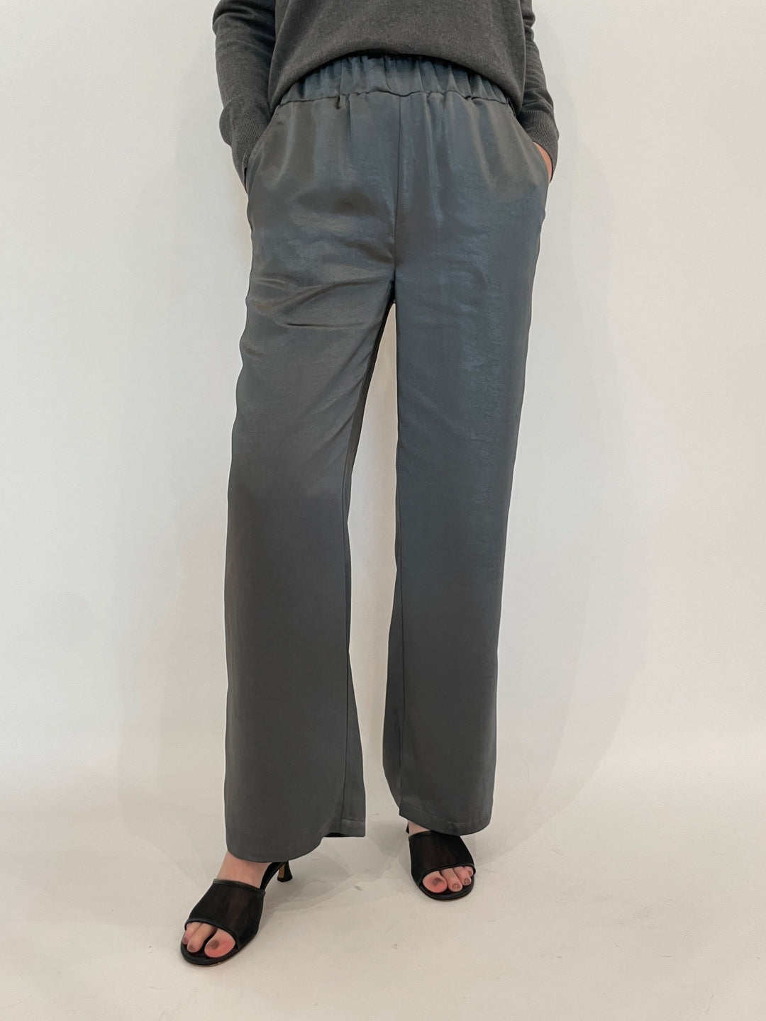 J Society Jesse Satin Pants in Gunmetal available at Barbara Katz