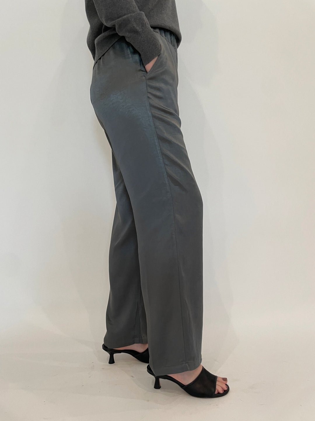 J Society Jesse Satin Pants in Gunmetal available at Barbara Katz