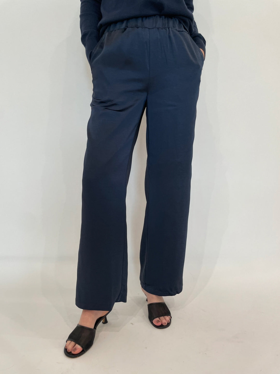 J Society Jesse Satin Pants in Navy available at Barbara Katz