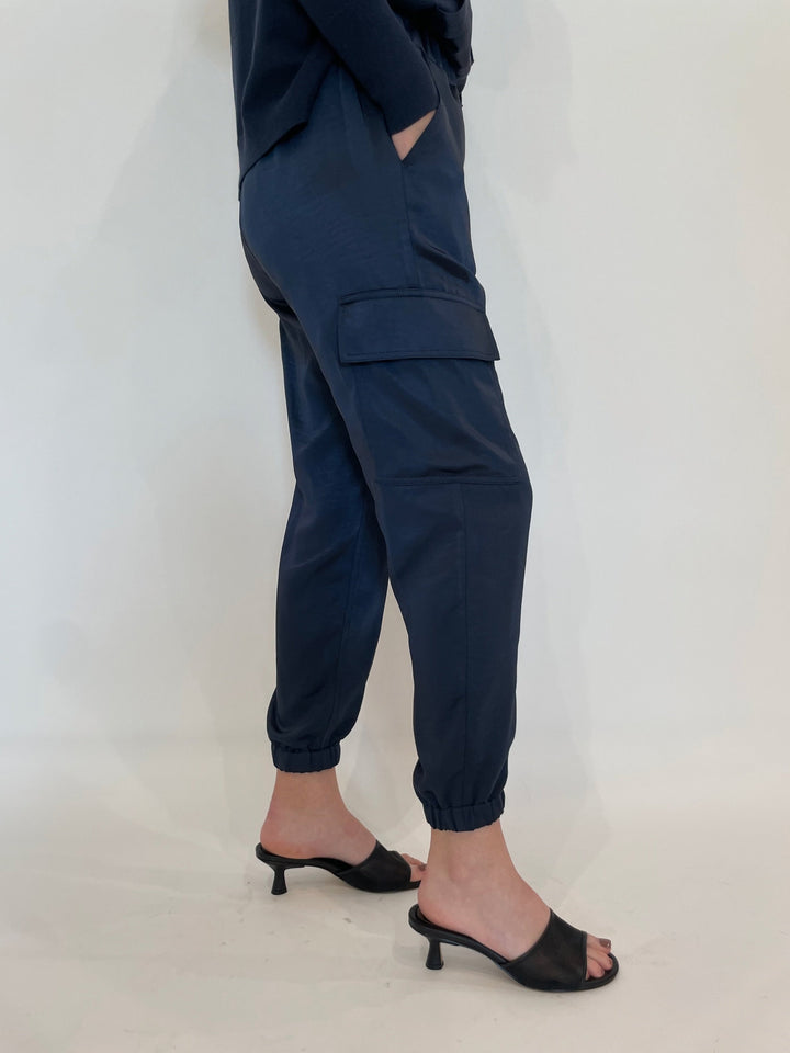 J Society Juno Satin Cargo Pants in Navy available at Barbara Katz