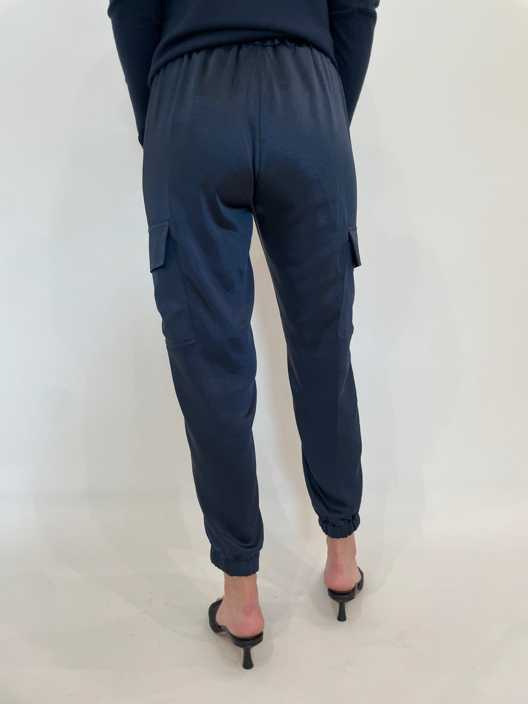 J Society Juno Satin Cargo Pants in Navy available at Barbara Katz