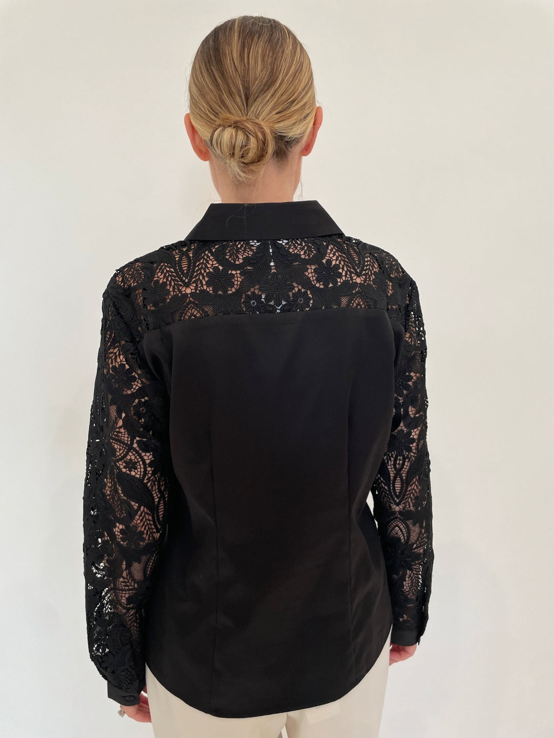 Hinson Wu Sienna Lace Long Sleeve Shirt in Black available at Barbara Katz