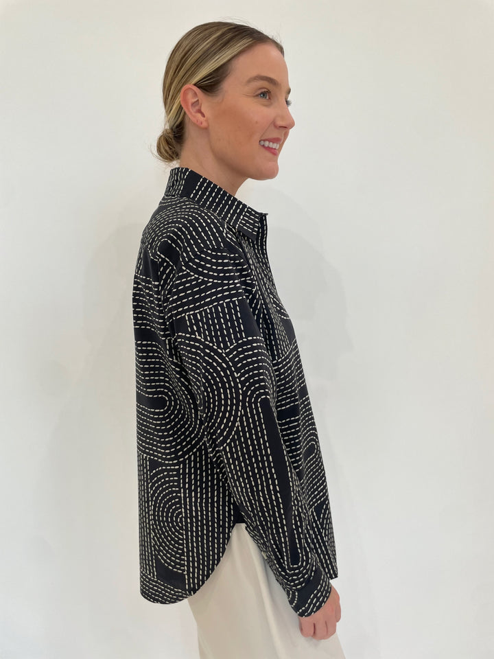 Hinson Wu Halsey Saddle Stitch Print Long Sleeve Shirt in Ink Combo available at Barbara Katz