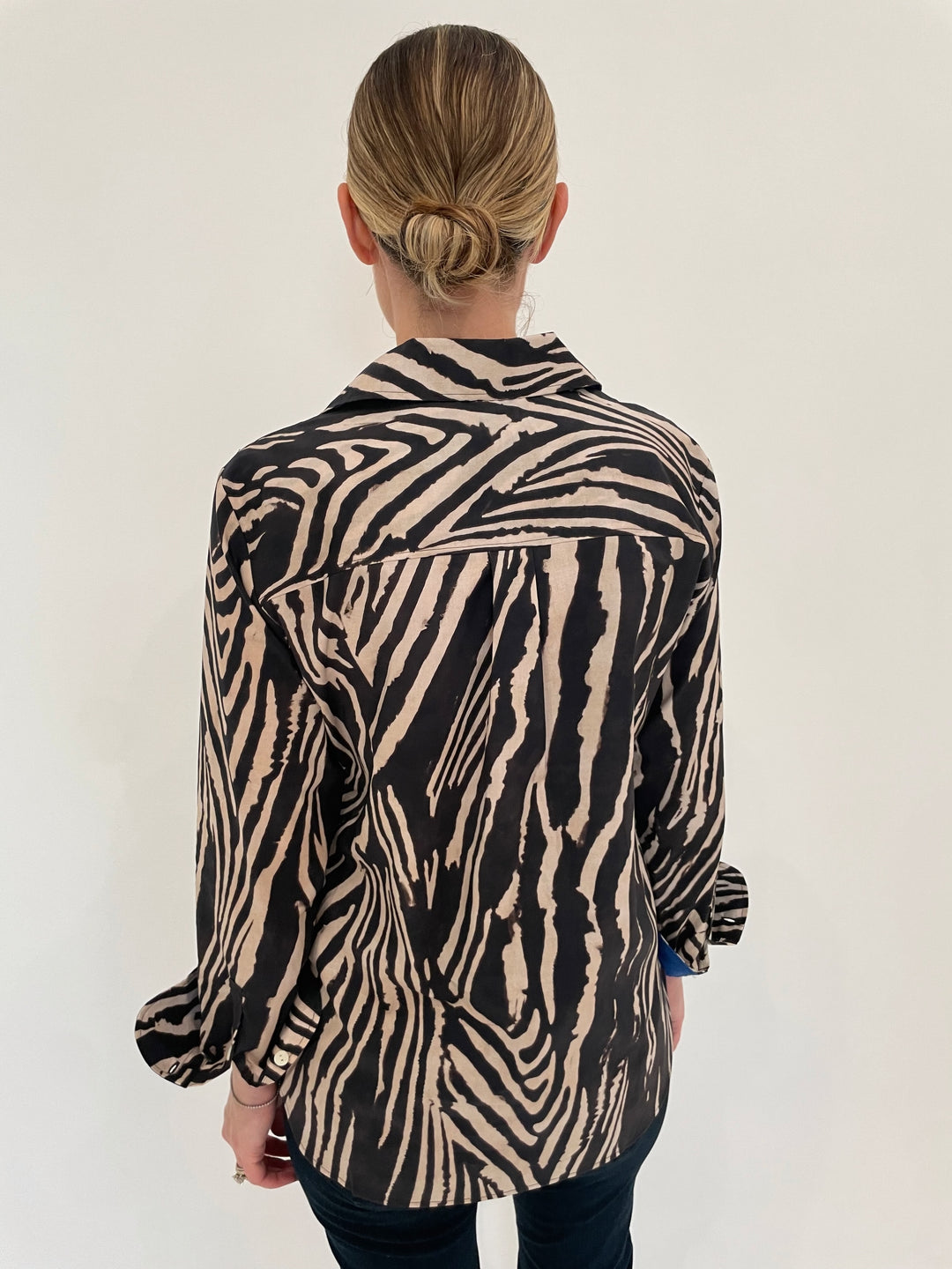 Hinson Wu Margot Long Sleeve Zebra Print Shirt in Black Combo available at Barbara Katz