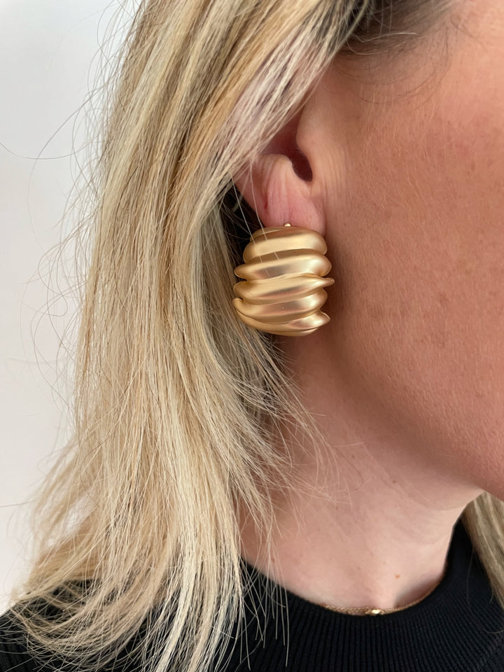 BK Jewelry Fabi Ribbed Textured Metal Hoop Earrings in Semi Matte Gold available at Barbara Katz