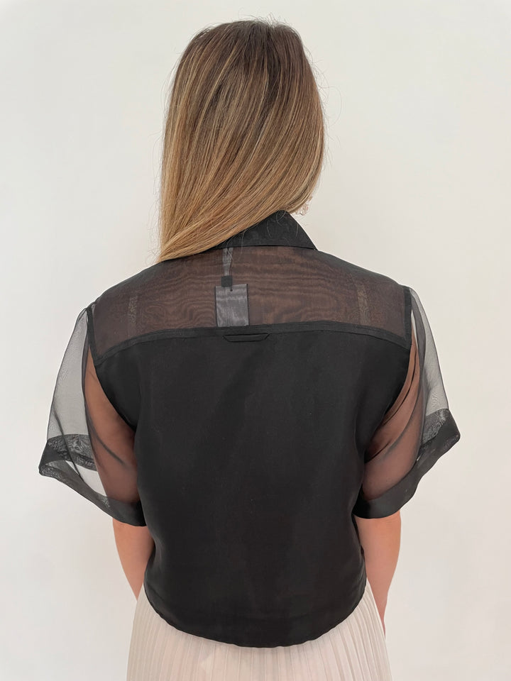 Simkhai Ryett Short Sleeve Crop Shirt in Black available at Barbara Katz