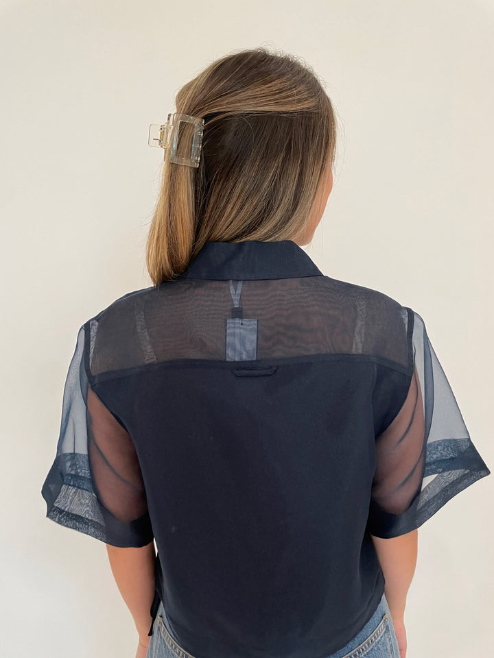 Simkhai Ryett Short Sleeve Crop Shirt in Midnight available at Barbara Katz