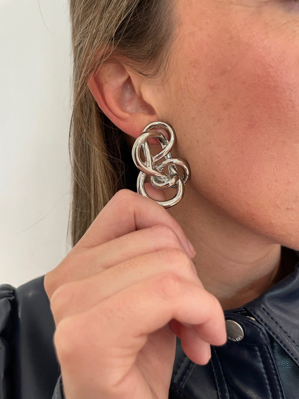 BK Jewelry Cata Geometric Shape Metal Earrings in Rhodium available at Barbara Katz