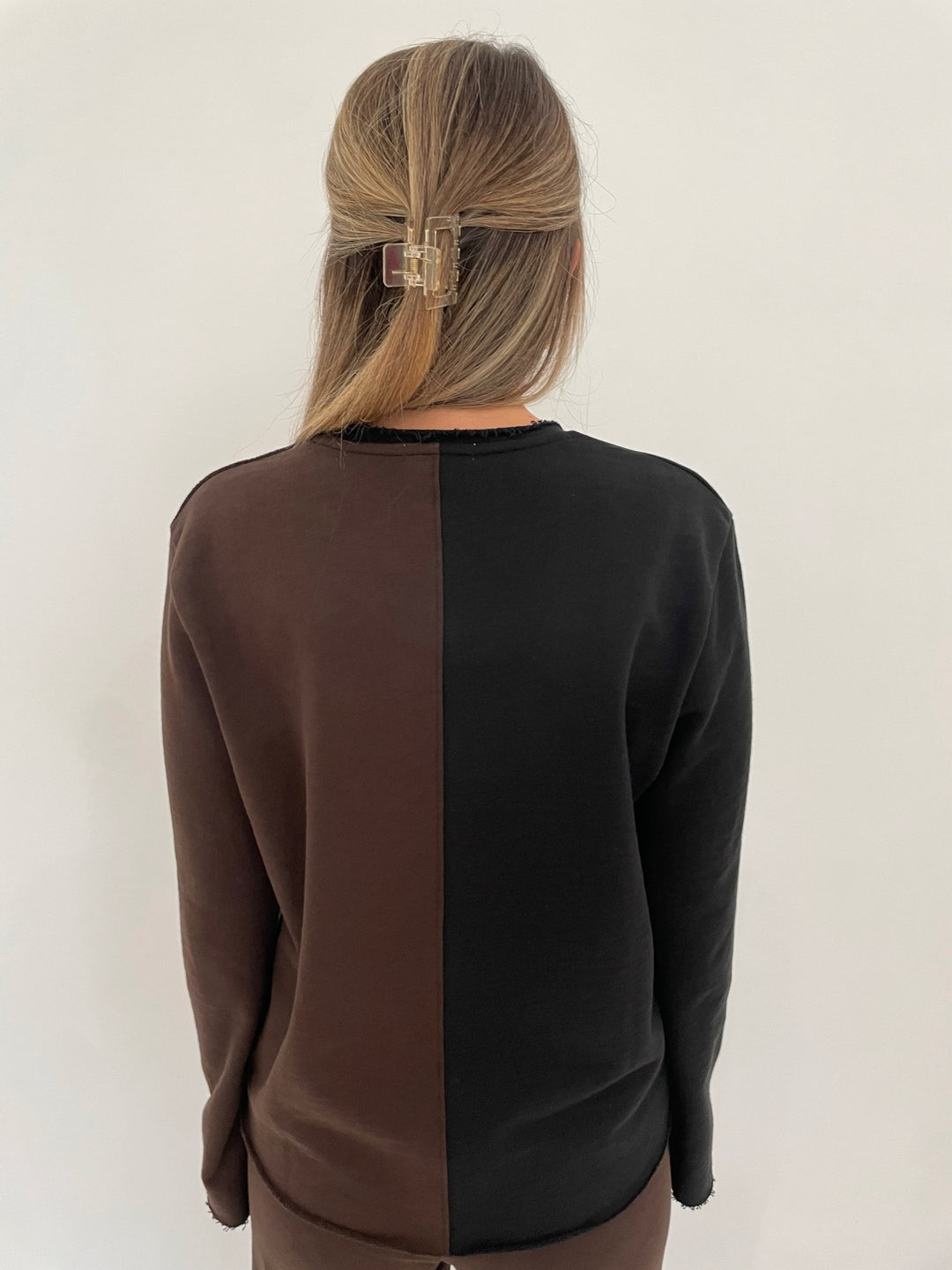 Goldie Melrose Two-Color Sweatshirt in Black/Coffee available at Barbara Katz