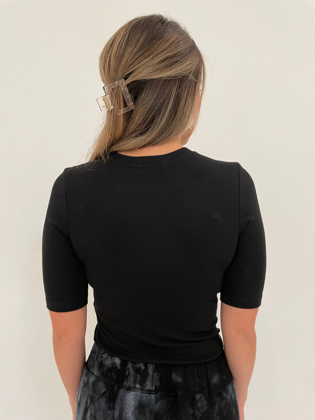 Goldie Ribbed Half Sleeve Tee in Black available at Barbara Katz