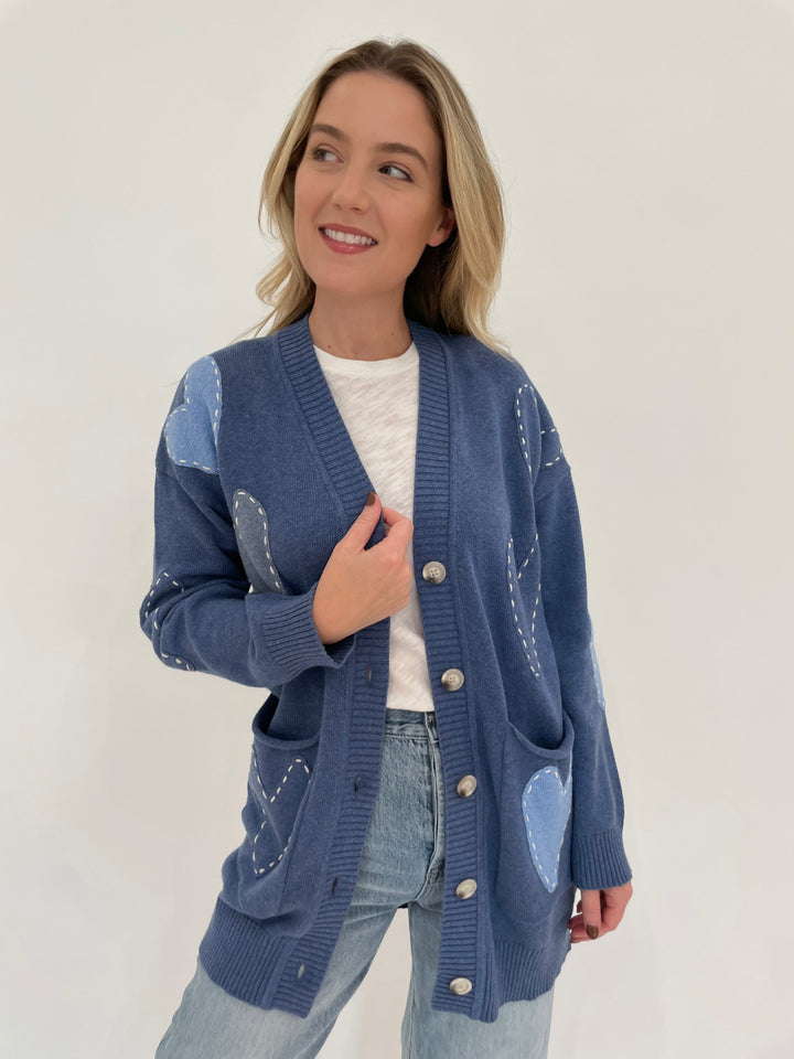 Kerri Rosenthal Poppy Zero Waste Cardigan in Blue Multi available at Barbara Katz