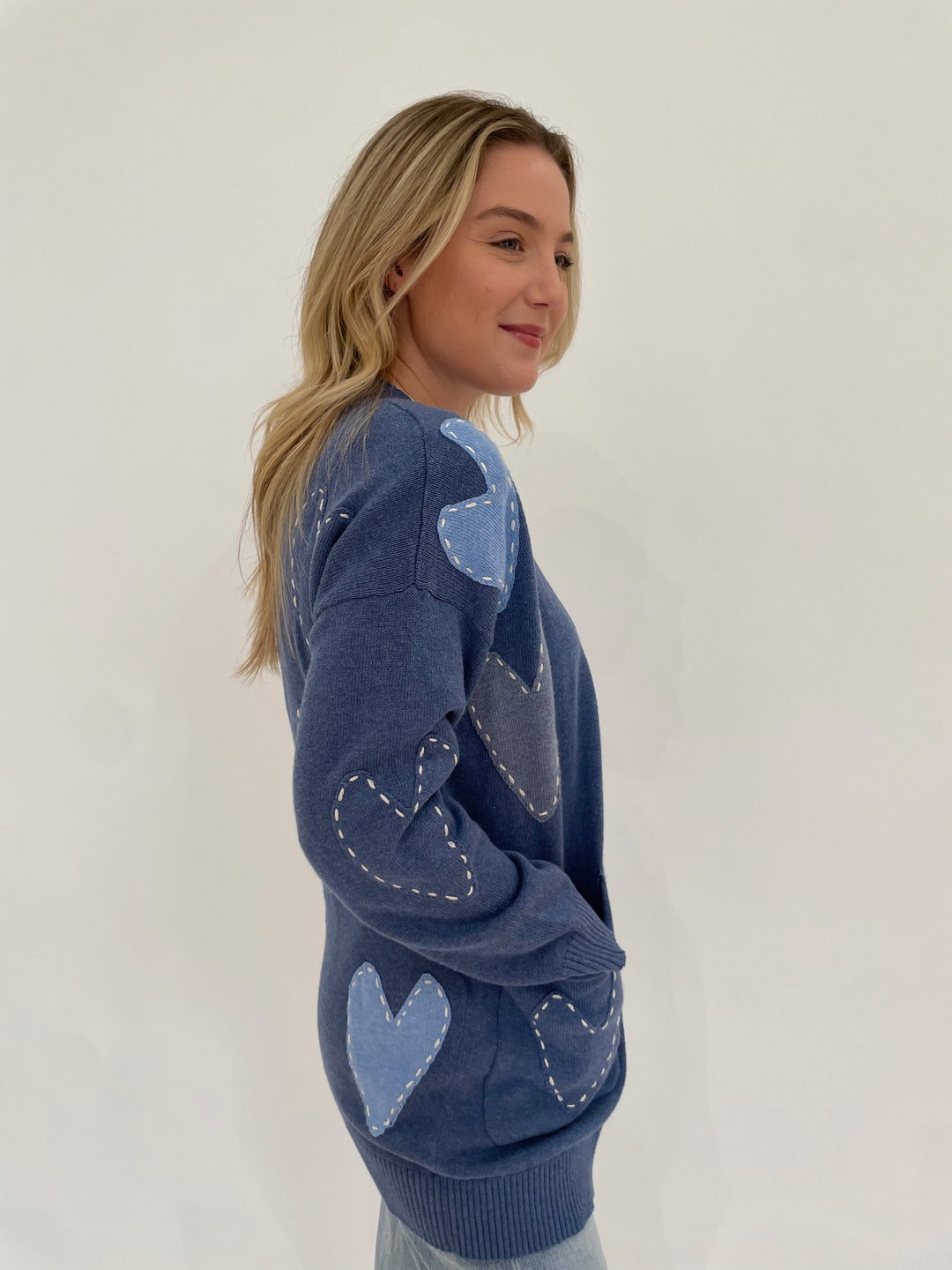 Kerri Rosenthal Poppy Zero Waste Long Sleeve Cardigan in Blue Multi available at Barbara Katz