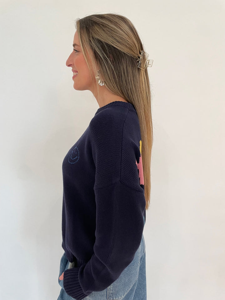 Kerri Rosenthal Boyfriend Happy Everything Long Sleeve Sweater available at Barbara Katz