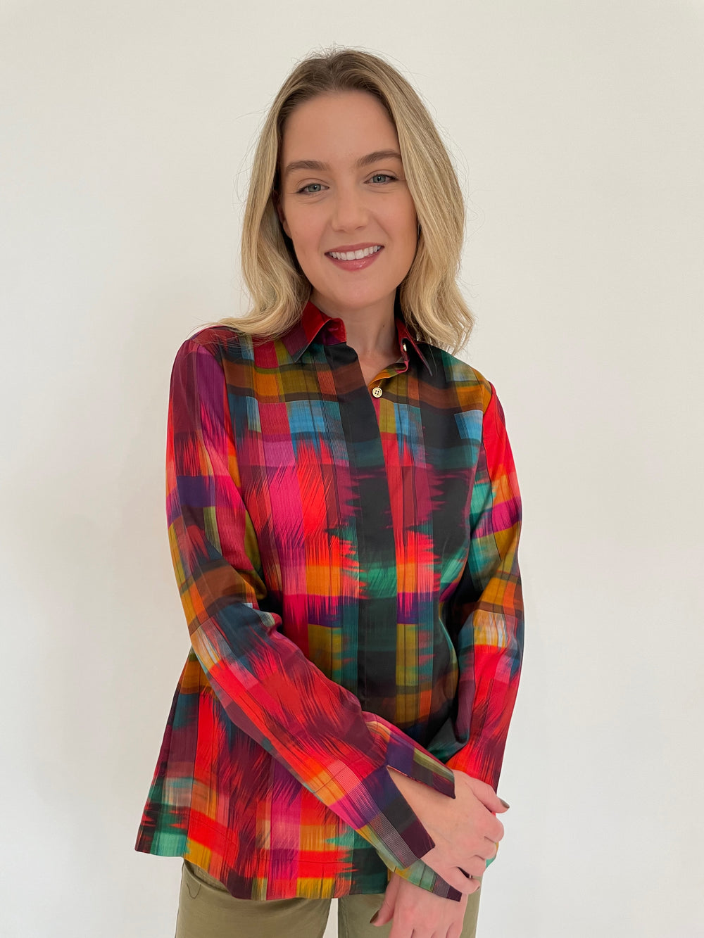 Hinson Wu Xena Checkered Long Sleeve Sateen Shirt available at Barbara Katz