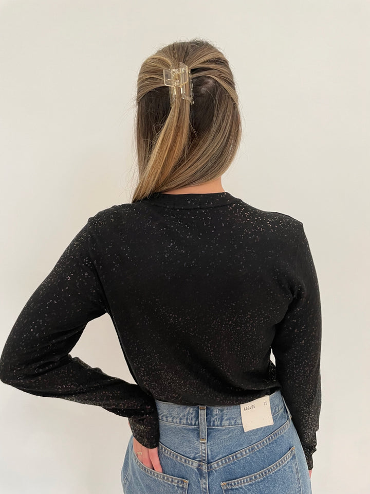 ATM Slub Jersey Long Sleeve Foil Crop Tee in Black available at Barbara Katz