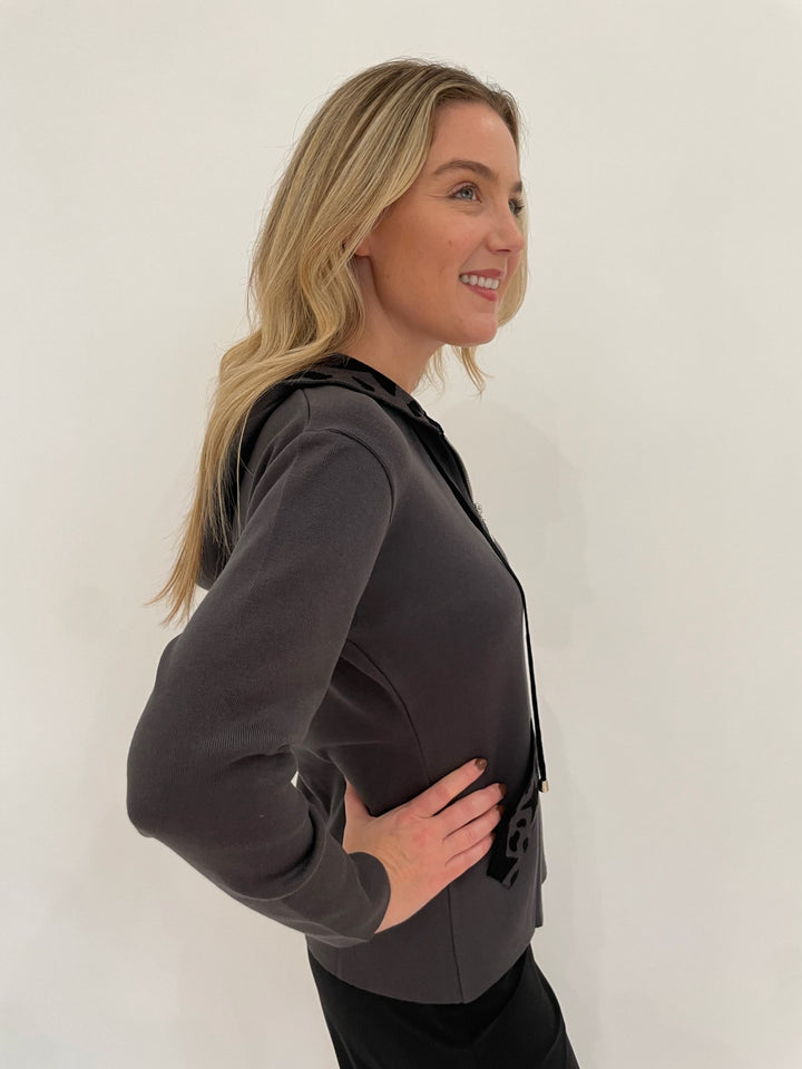 BK Sori Long Sleeve Zip-Up Hoodie Cardigan in Coal available at Barbara Katz