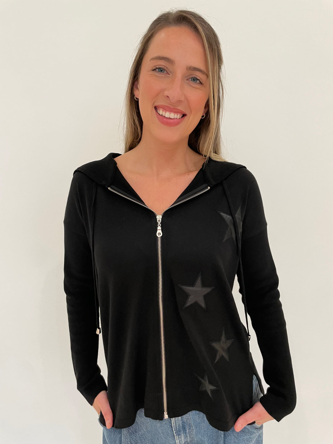 BK Danna Zip Star Hoodie Jacket in Black available at Barbara Katz