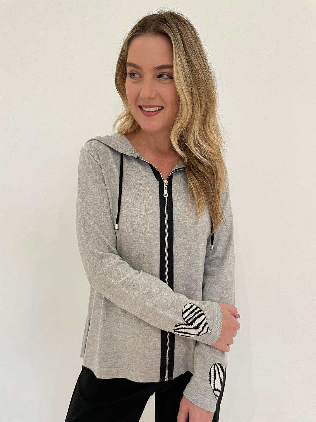 BK Aurora Love Zip Hoodie in Silver available at Barbara Katz