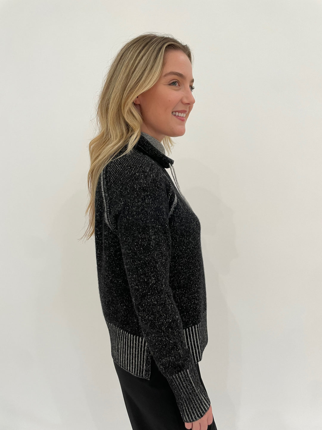 Pure Amici Pure Amici Enchanted Cashmere Turtleneck Sweater With String in Black available at Barbara Katz