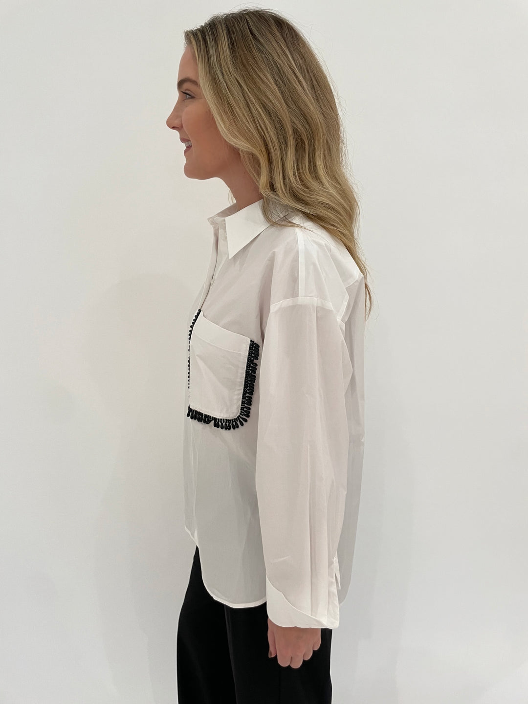 Essentiel Antwerp Get Embellished Long Sleeve Shirt in White available at Barbara Katz