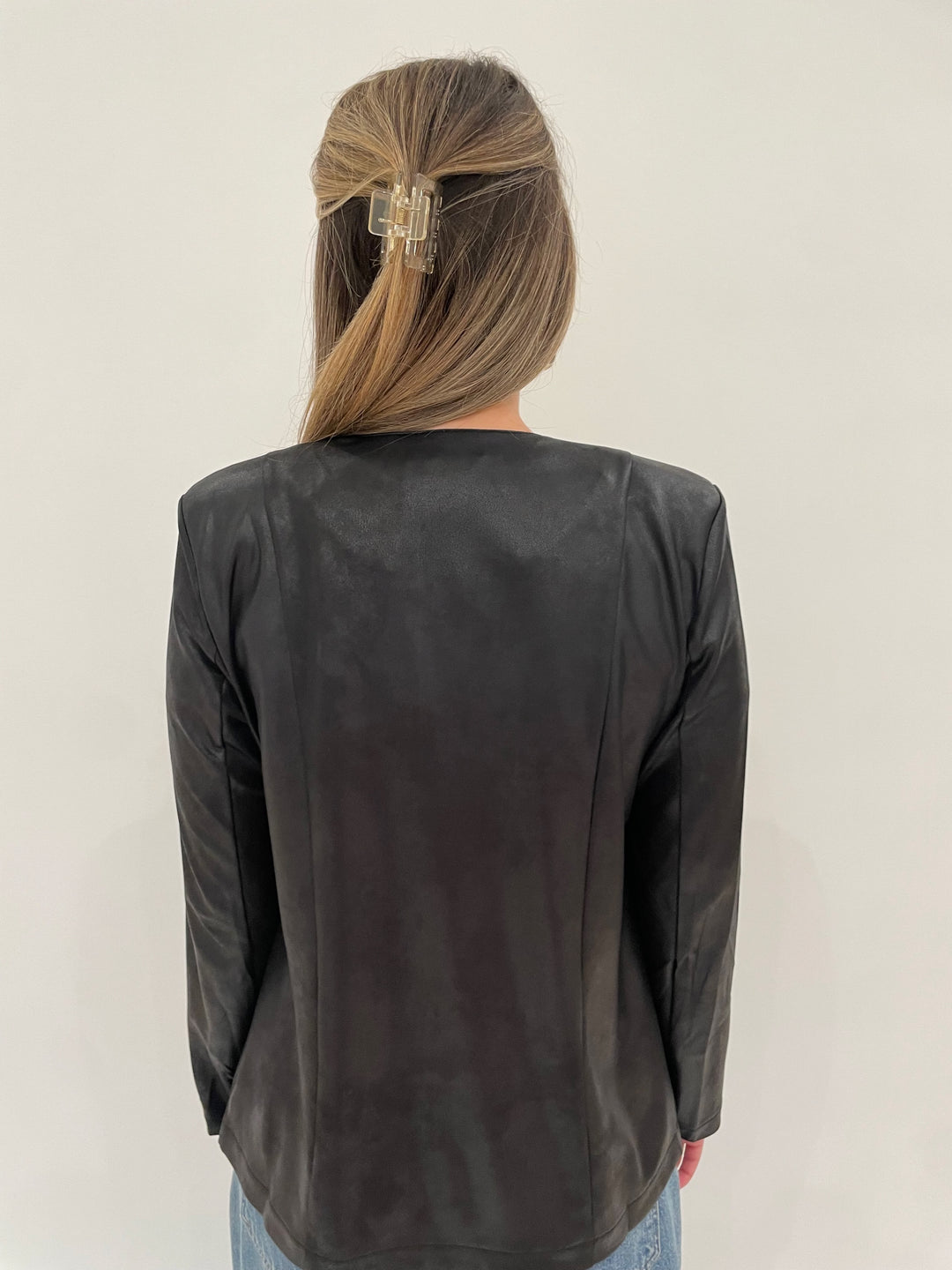 BK Black Vegan Leather Cardigan available at Barbara Katz