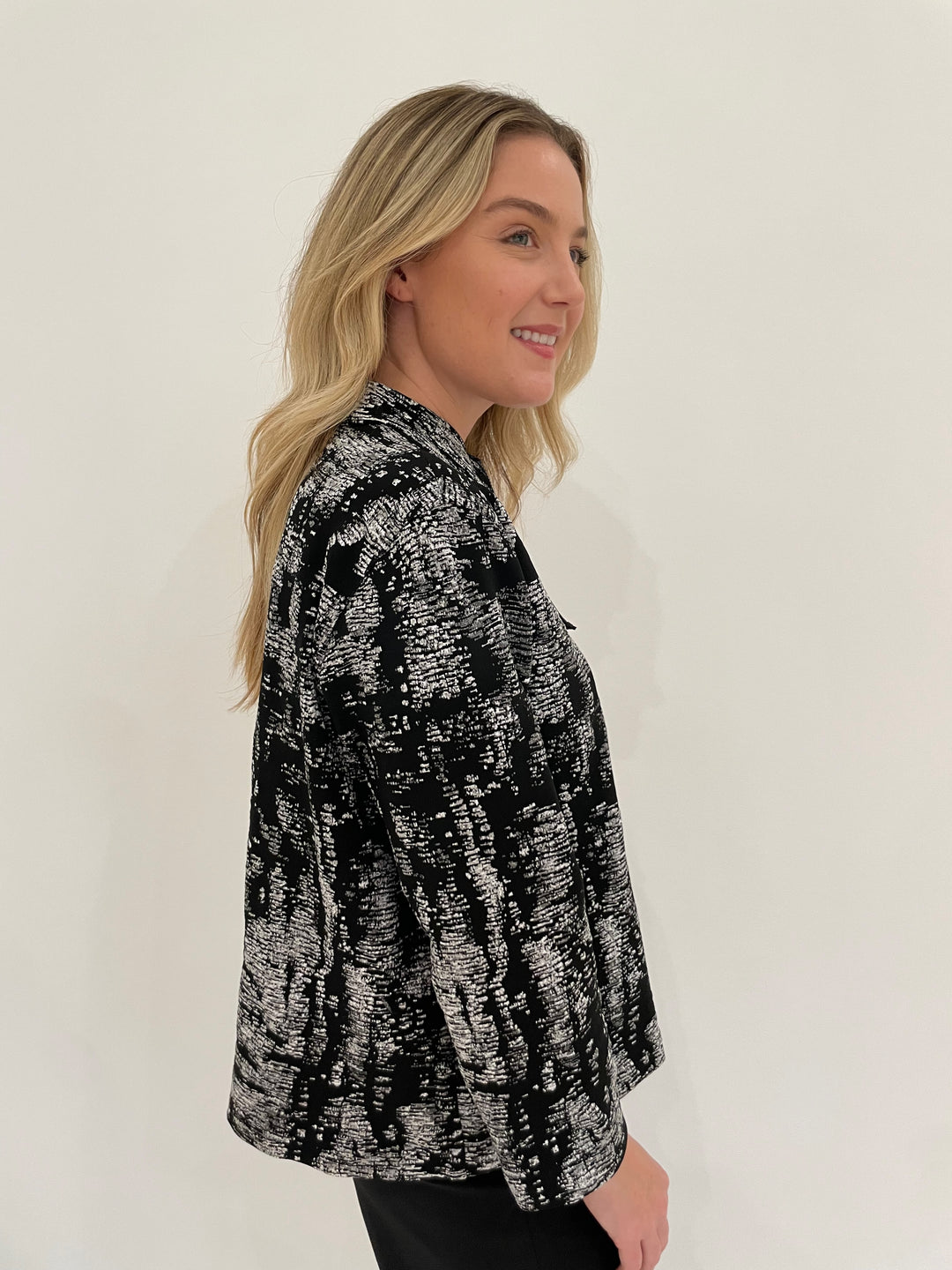 Caroline Rose Melange Knit Zip Jacket in Grey/White/Black all available at Barbara Katz