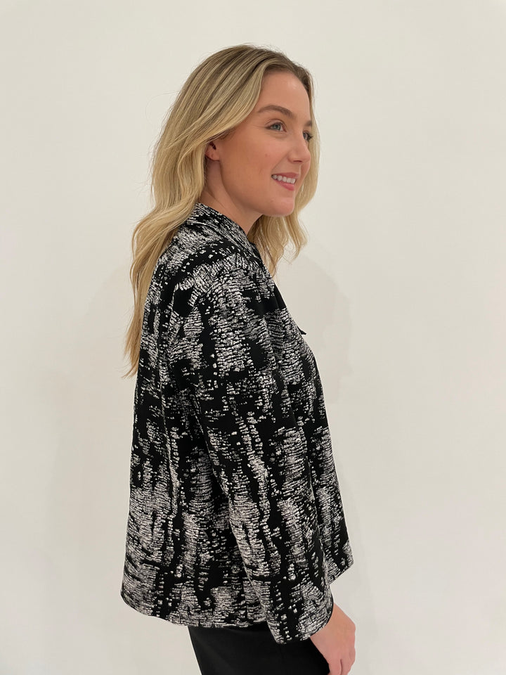 Caroline Rose Melange Knit Zip Jacket in Grey/White/Black all available at Barbara Katz