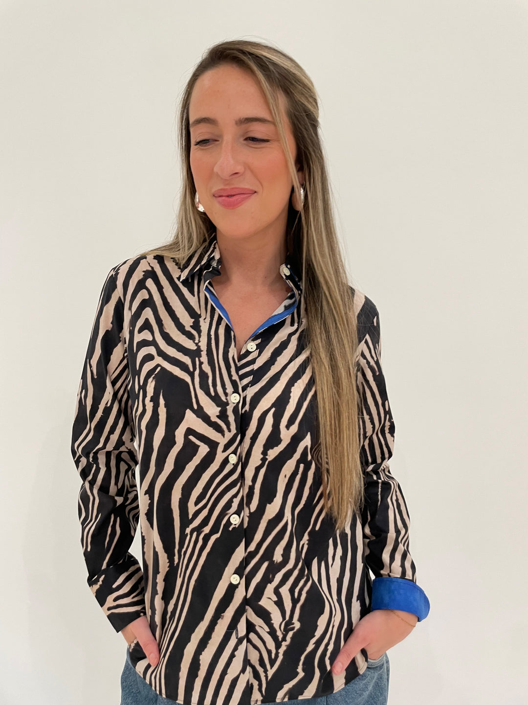 Hinson Wu Margot Long Sleeve Zebra Print Shirt in Black Combo available at Barbara Katz