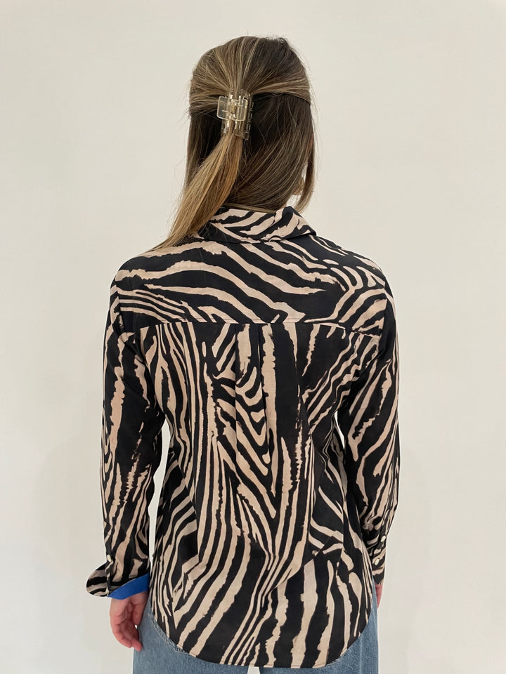 Hinson Wu Margot Zebra Printed Long Sleeve Shirt in Black Combo available at Barbara Katz