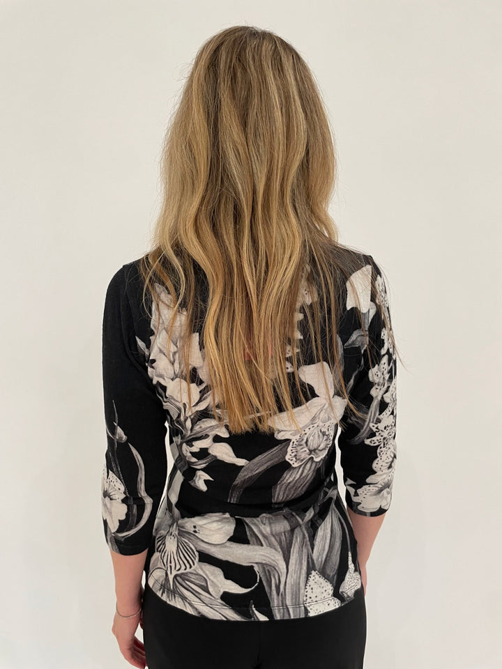 Pashma Orchid Bamboo Silky Shirt in Black/White available at Barbara Katz