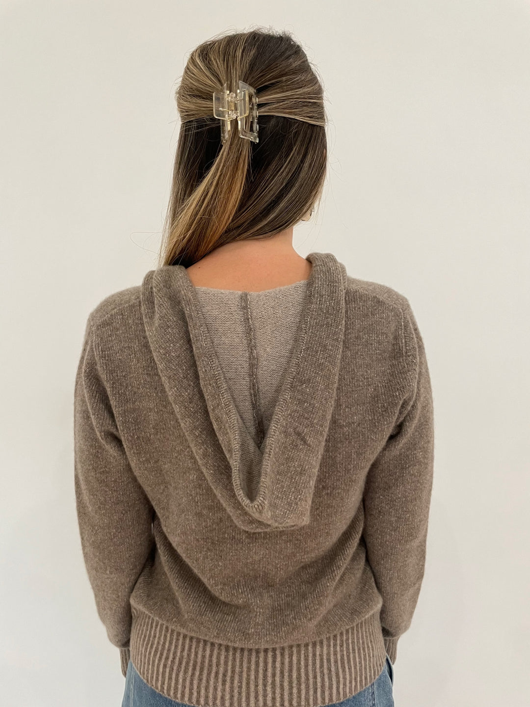 Pure Amici Folklore Cashmere Full Zip Hoodie in Bark available at Barbara Katz