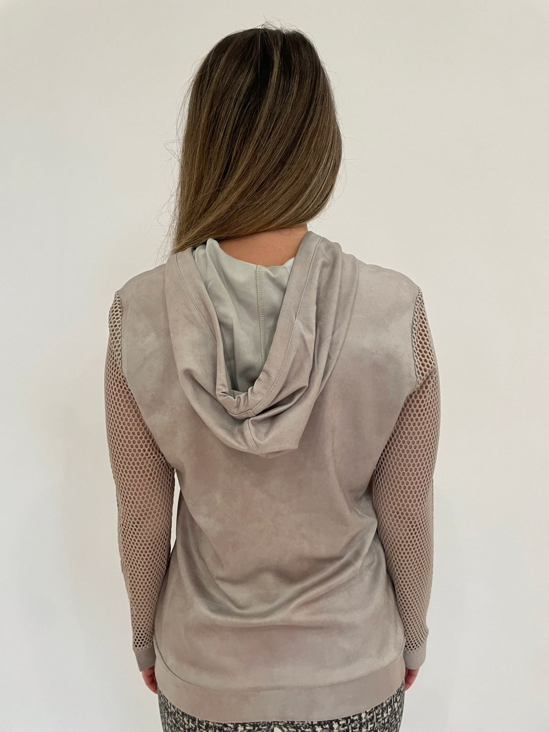 BK Zizi Microfiber Netted Hoodie Jacket in Grey Print available at Barbara Katz