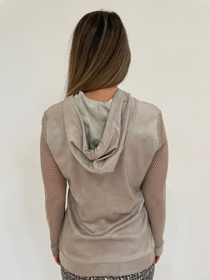 BK Zizi Microfiber Netted Hoodie Jacket in Grey Print available at Barbara Katz