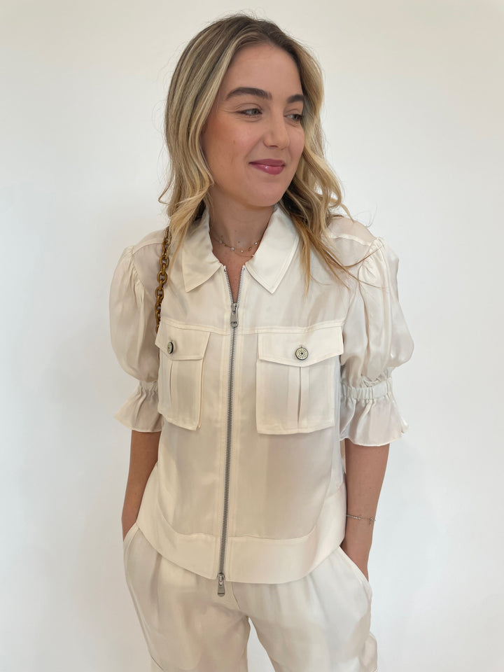 Cinq a Sept Holly Zip Jacket in Ivory available at Barbara Katz