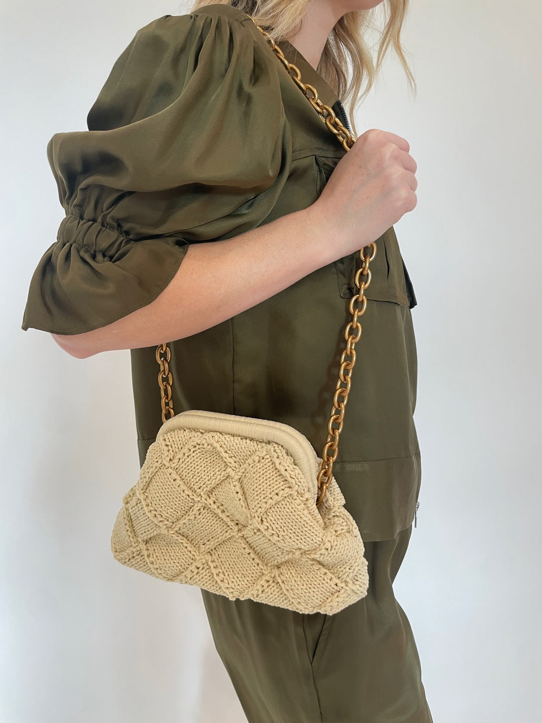 Cinq a Sept Holly Jacket in Dark Olive with Noam Hazan Jade Bag in Cream available at Barbara Katz