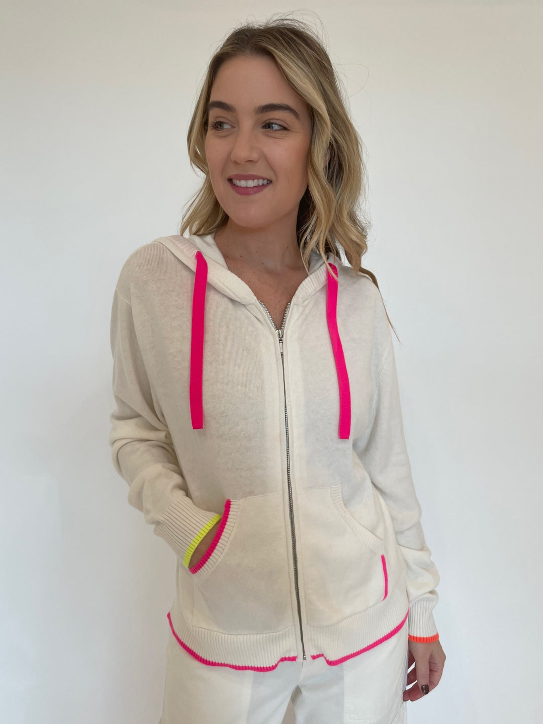 Whisper by Brodie Valentina Heart Hoodie in Ice Water/Neon Pink available at Barbara Katz