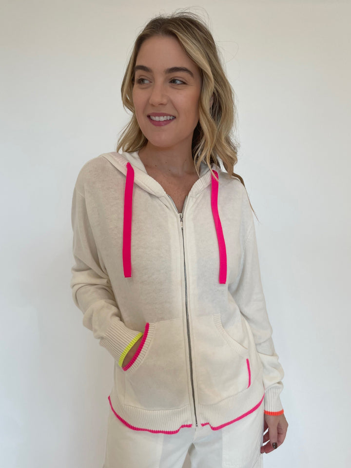 Whisper by Brodie Valentina Heart Hoodie in Ice Water/Neon Pink available at Barbara Katz