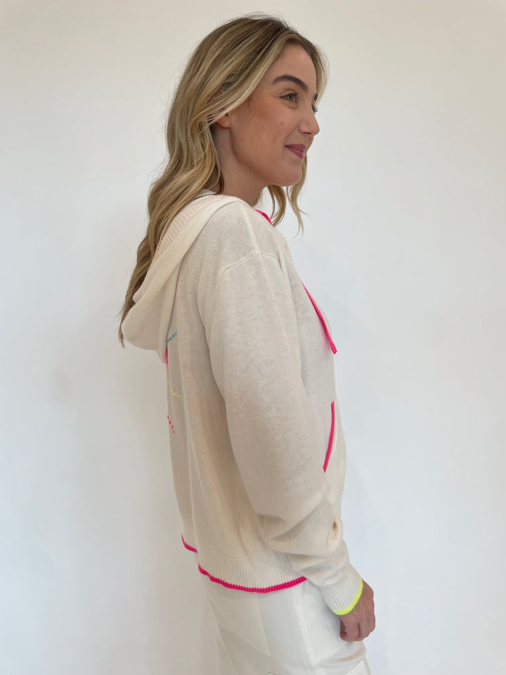 Whisper by Brodie Valentina Heart Long Sleeve Hoodie in Ice Water/Neon Pink available at Barbara Katz