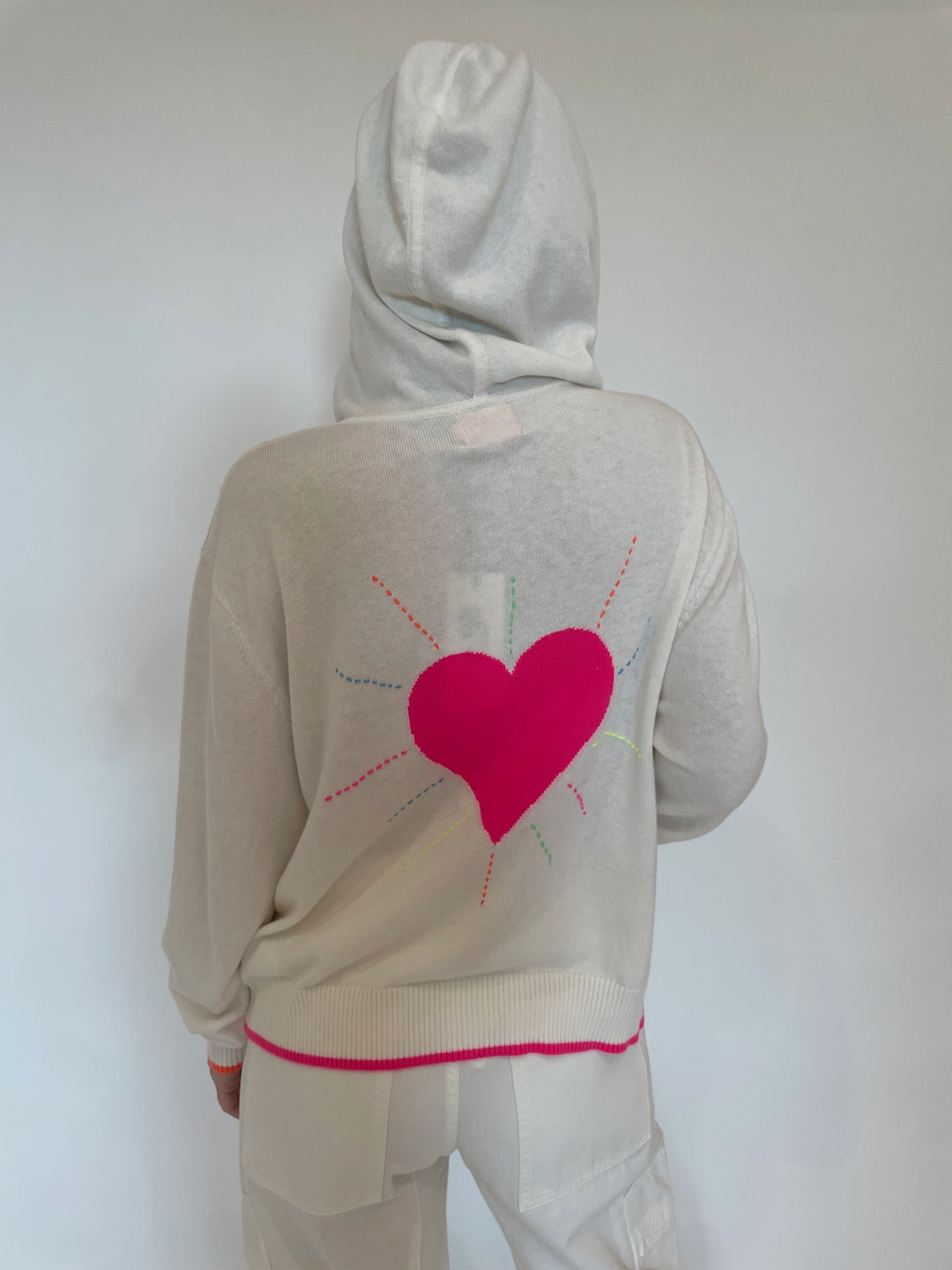 Whisper by Brodie Valentina Heart Hoodie in Ice Water/Neon Pink available at Barbara Katz