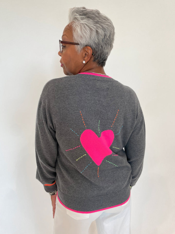 Whisper by Brodie Valentina Heart Crew Sweater in City Grey available at Barbara Katz