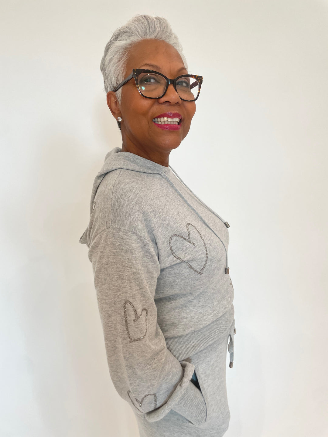 Whisper by Brodie Heart Hot Fix Long Sleeve Hoodie in Chromium available at Barbara Katz