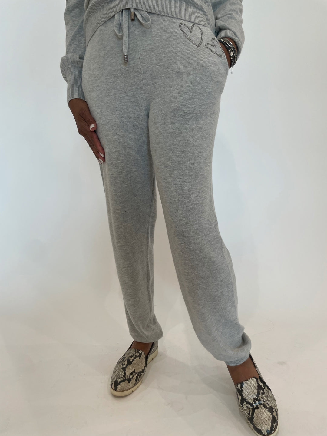 Whisper by Brodie Heart Hot Fix Joggers in Chromium available at Barbara Katz