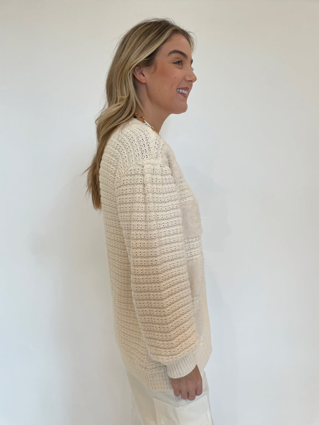 Melissa Nepton Romeo Fuzzy Crochet Long Sleeve Cardigan in Cream available at Barbara Katz