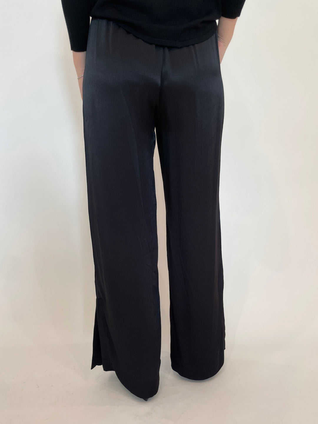 Melissa Nepton Lorene Satin Wide Leg Pants in Black available at Barbara Katz