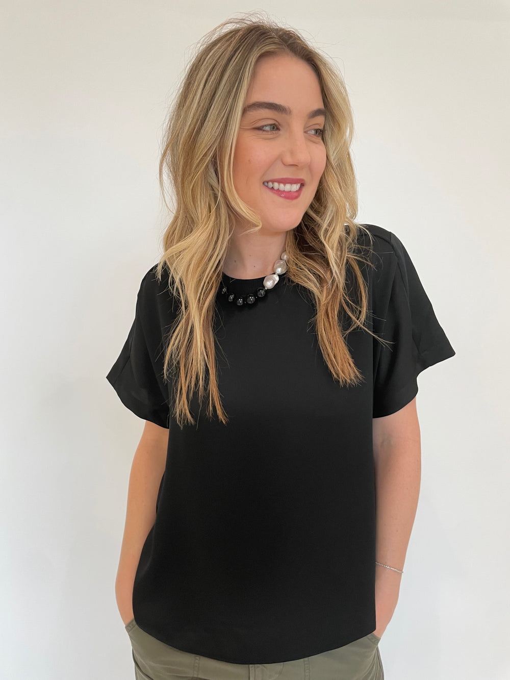 Simkhai Addy Short Sleeve Knit Back Tee in Black with Lizzie Fortunato Midnight Sky Collar Necklace available at Barbara Katz