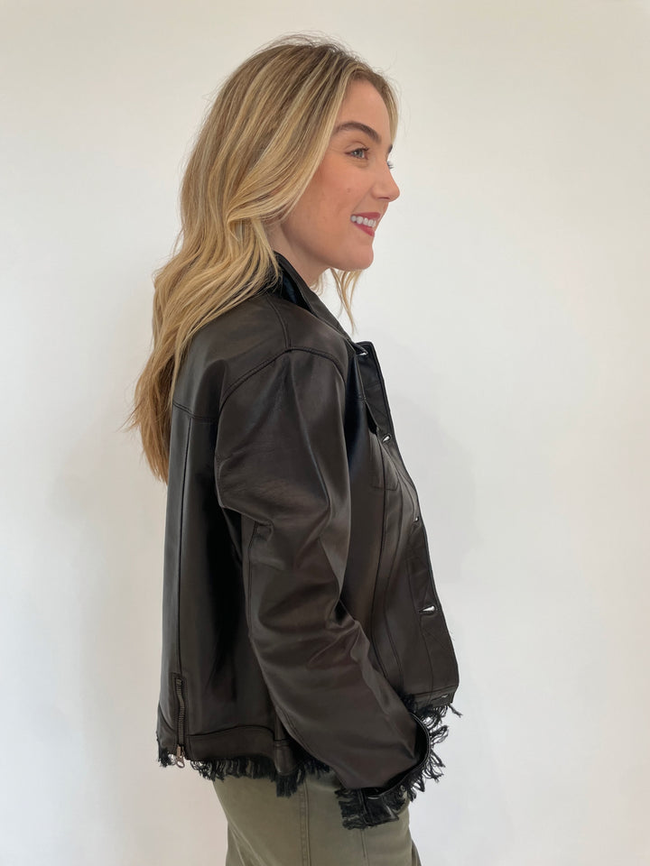 Jakett Alexa Patina Leather Jacket in Black available at Barbara Katz